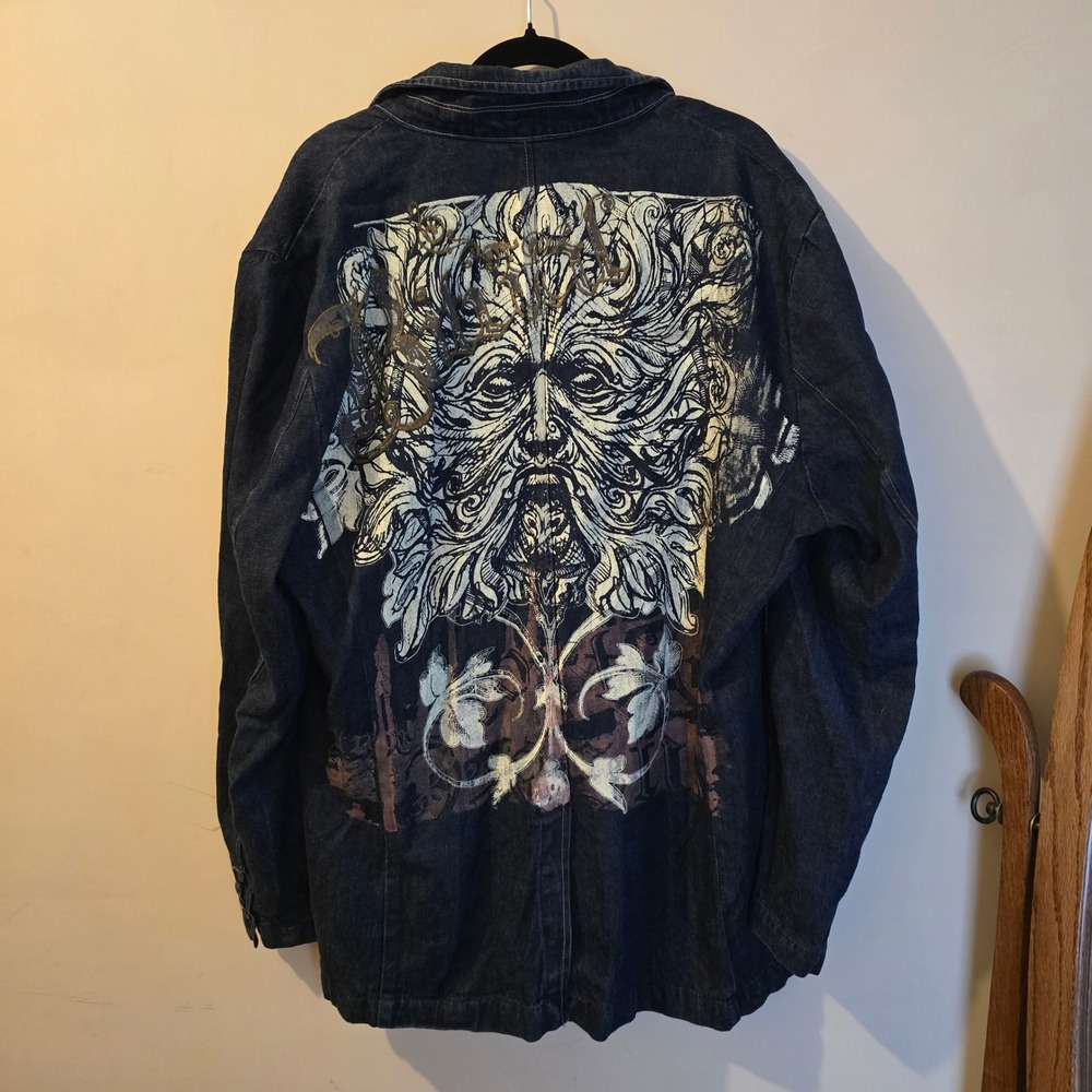 Gear Seven Collection Mens Denim Chore Jacket Back Graphic The Green Man Large
